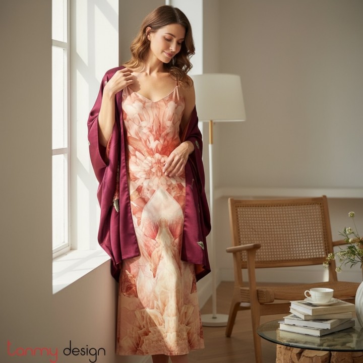 Silk dress with Dahlia pattern